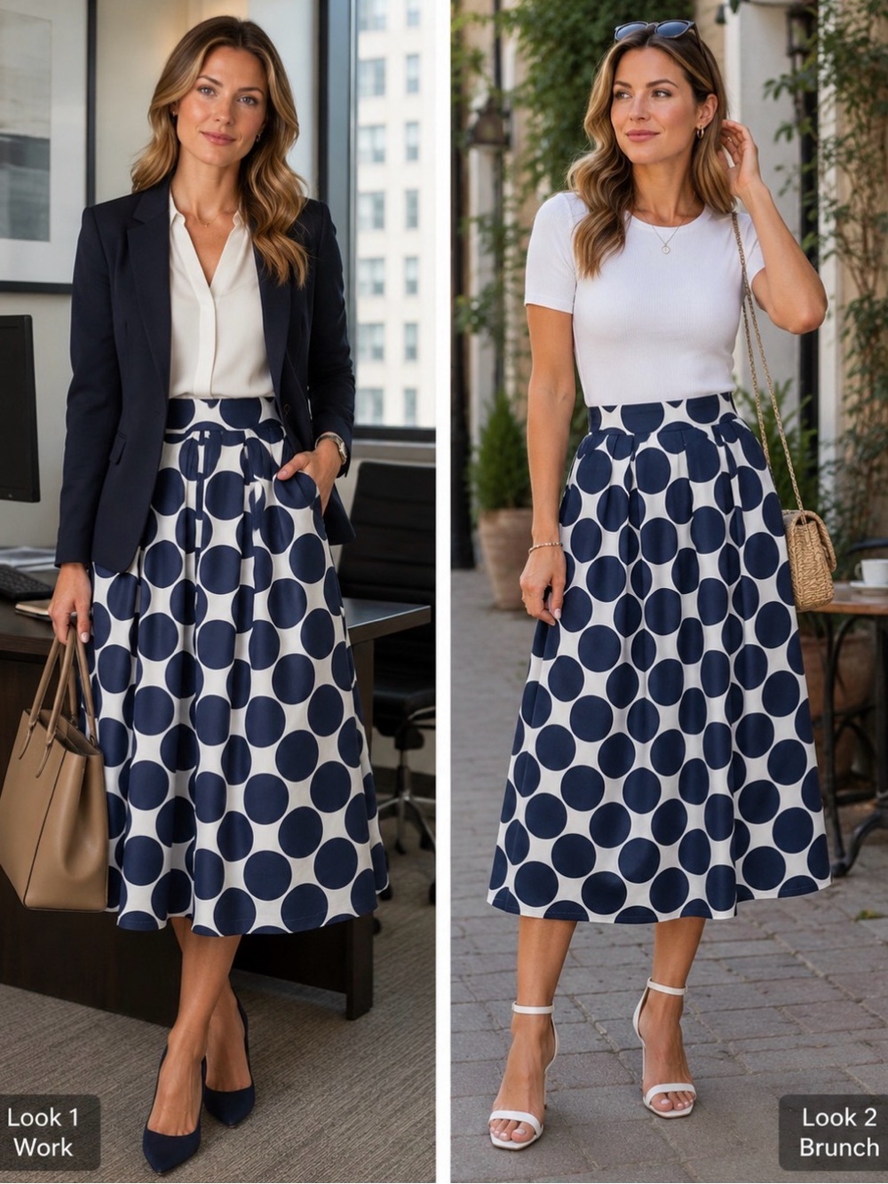 Choies Navy and White Polka Dot Maxi Skirt